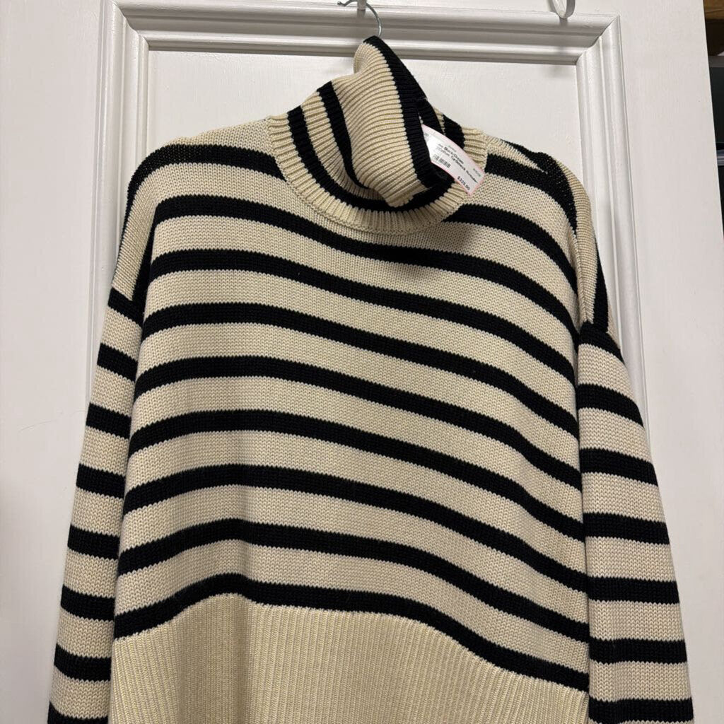 Black/Cream Wool/Cotton Turtleneck Sweater