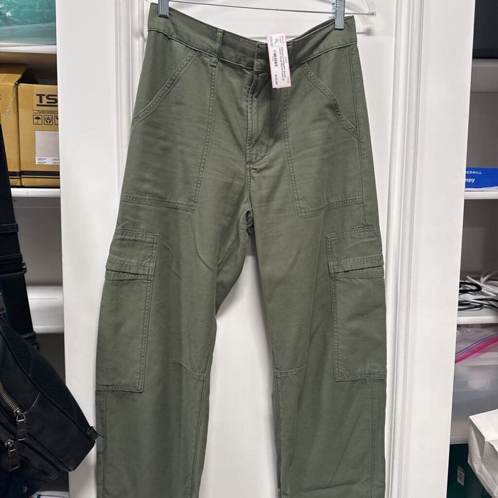 Green Cotton Cargo Barrel Pants
