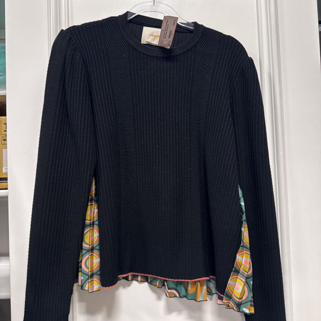 Black Wool Blend Pleat-Detail Sweater
