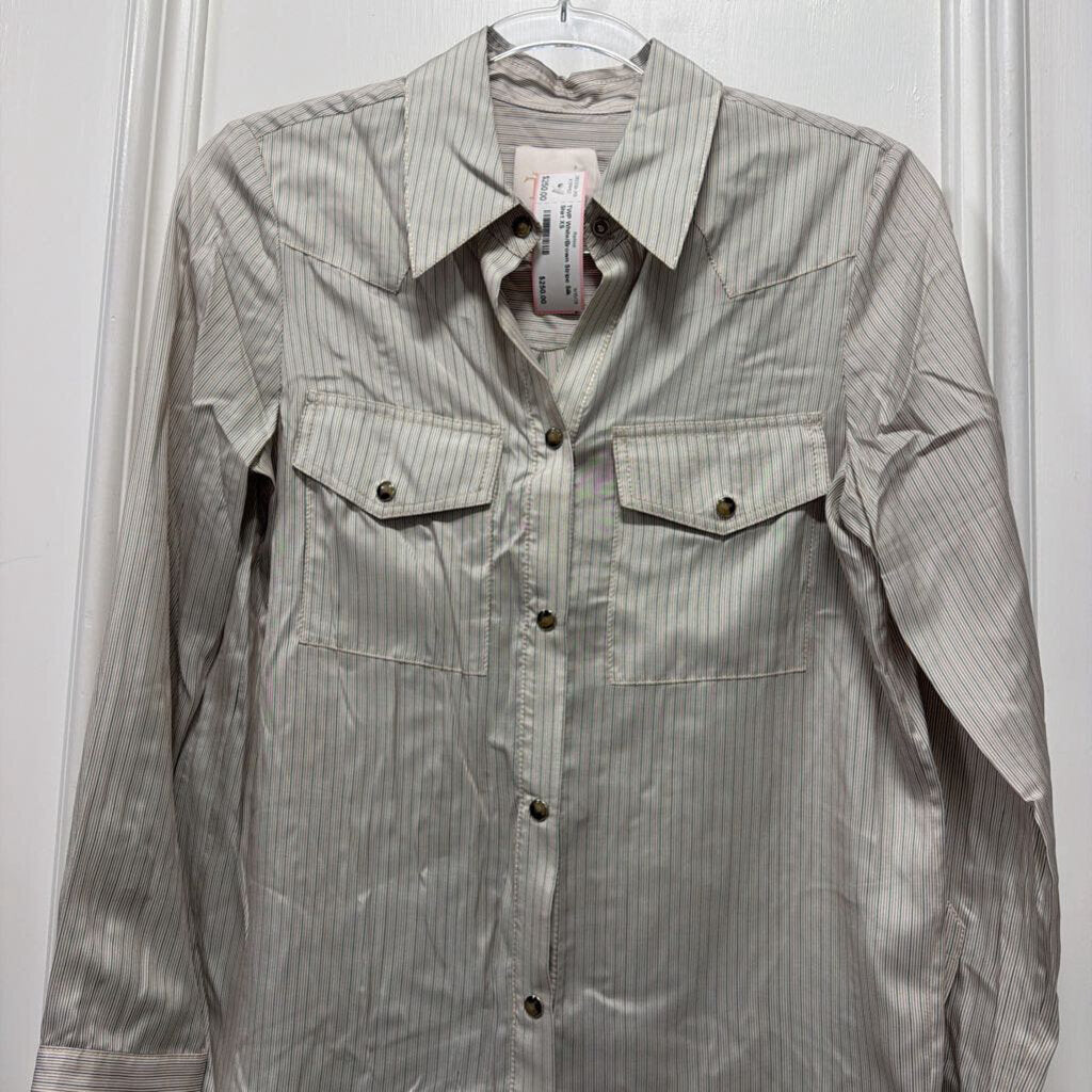White/Brown Stripe Silk Shirt