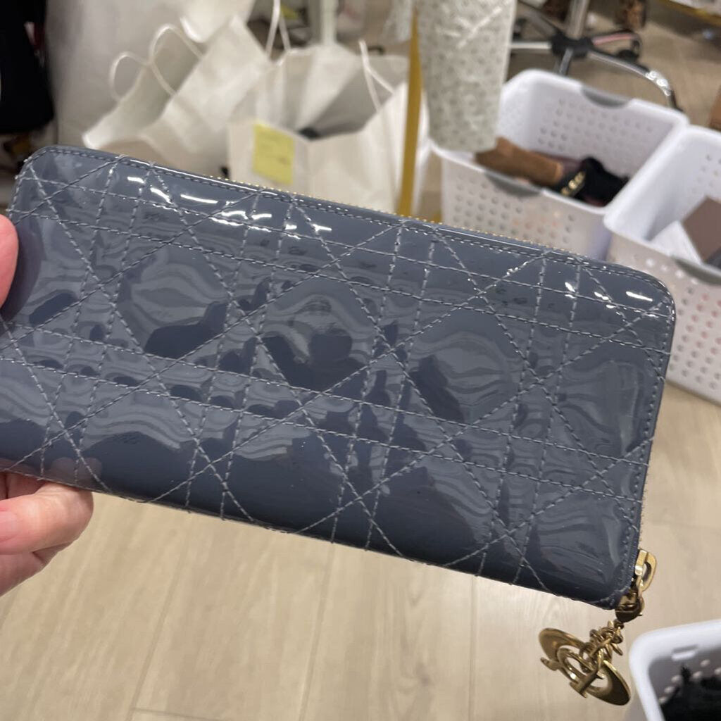 Blue Patent Zip Around Wallet