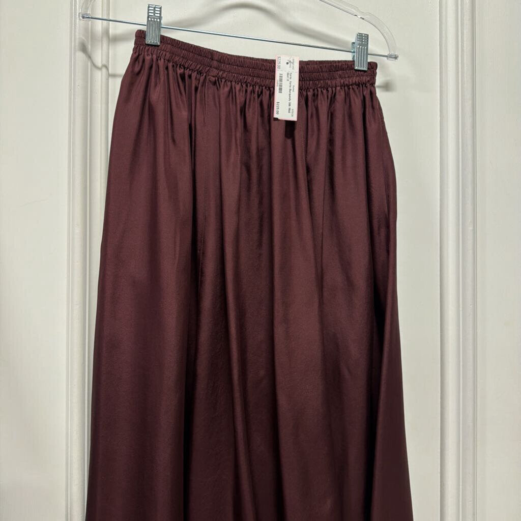 Burgundy Silk Midi Skirt