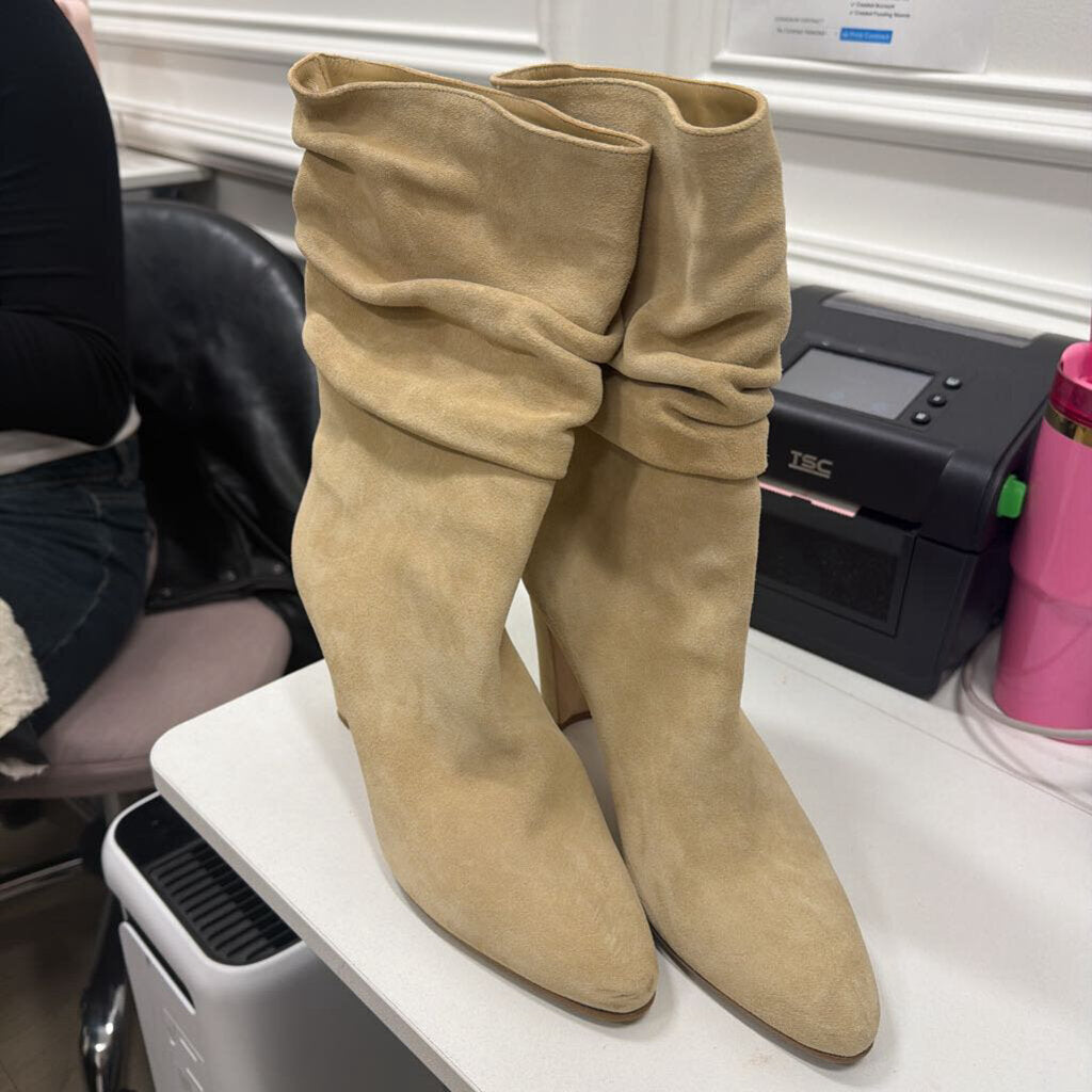 Light Tan Suede Heeled Slouchy Boot (39.5)