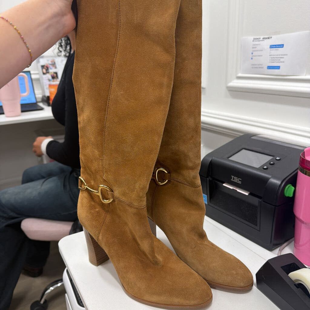 Tan Suede Heeled KneeHigh Boots (38) (NEW)
