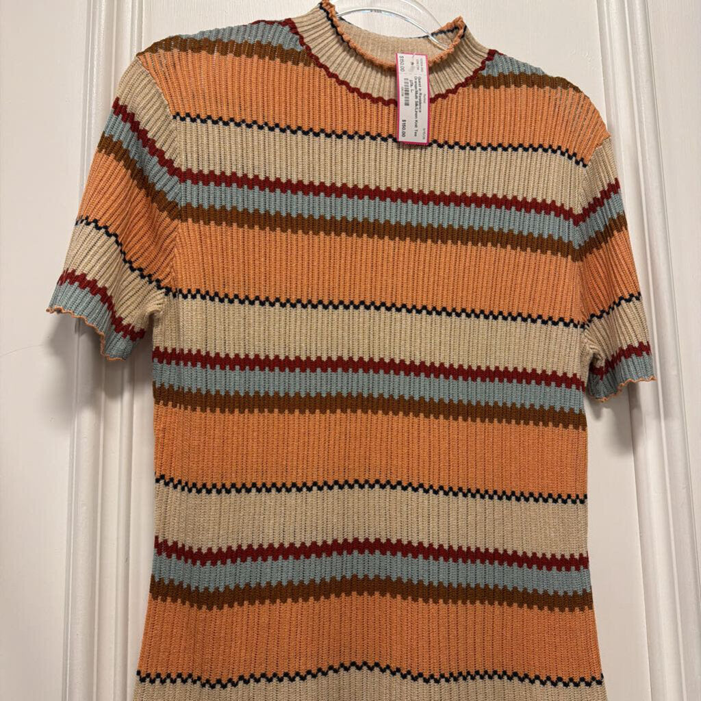 Orange/Multi Silk/Linen Knit Tee