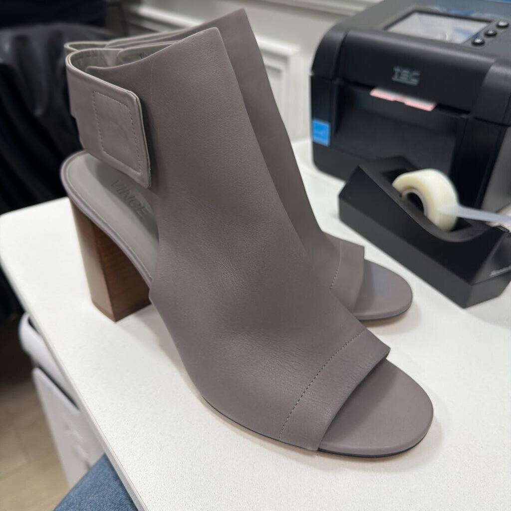 Grey Leather Peep Toe Booties (39.5) (NEW)