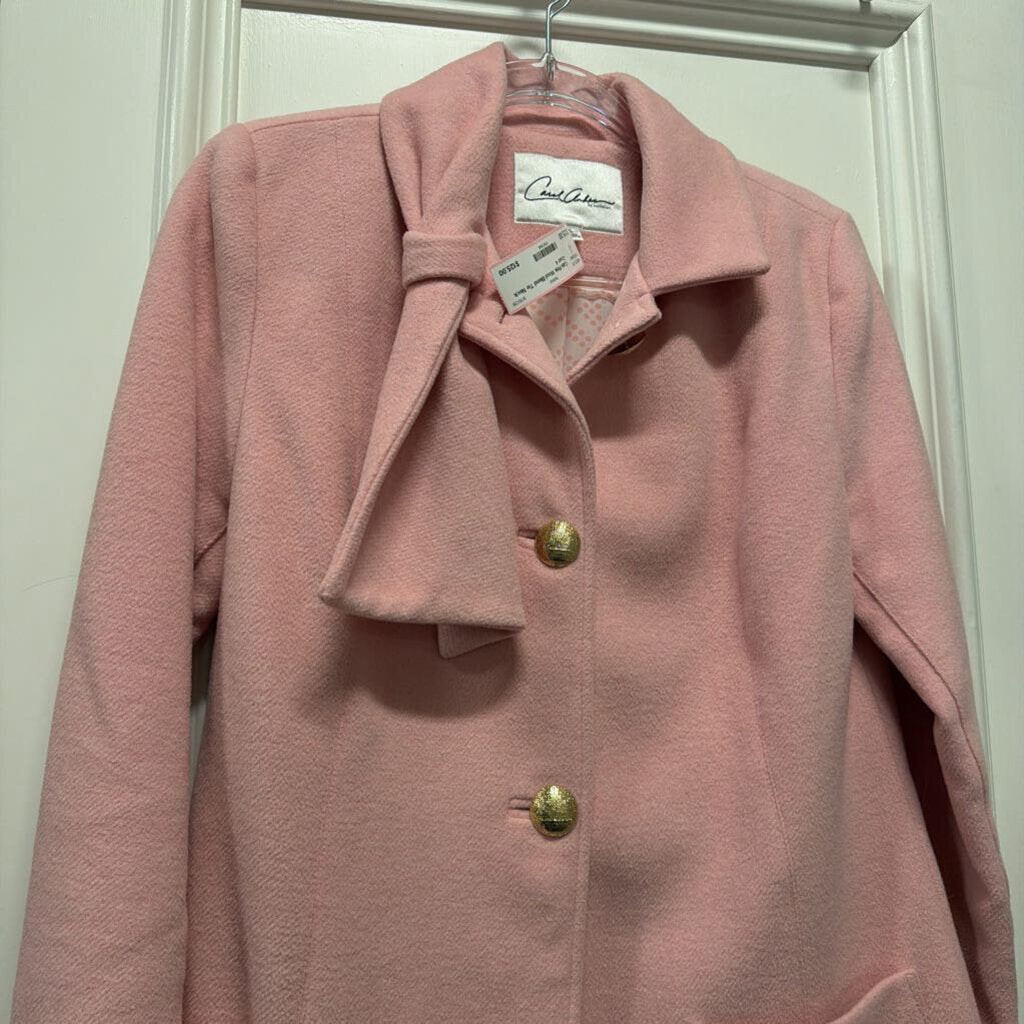 Pink Wool Blend Tie Neck Coat