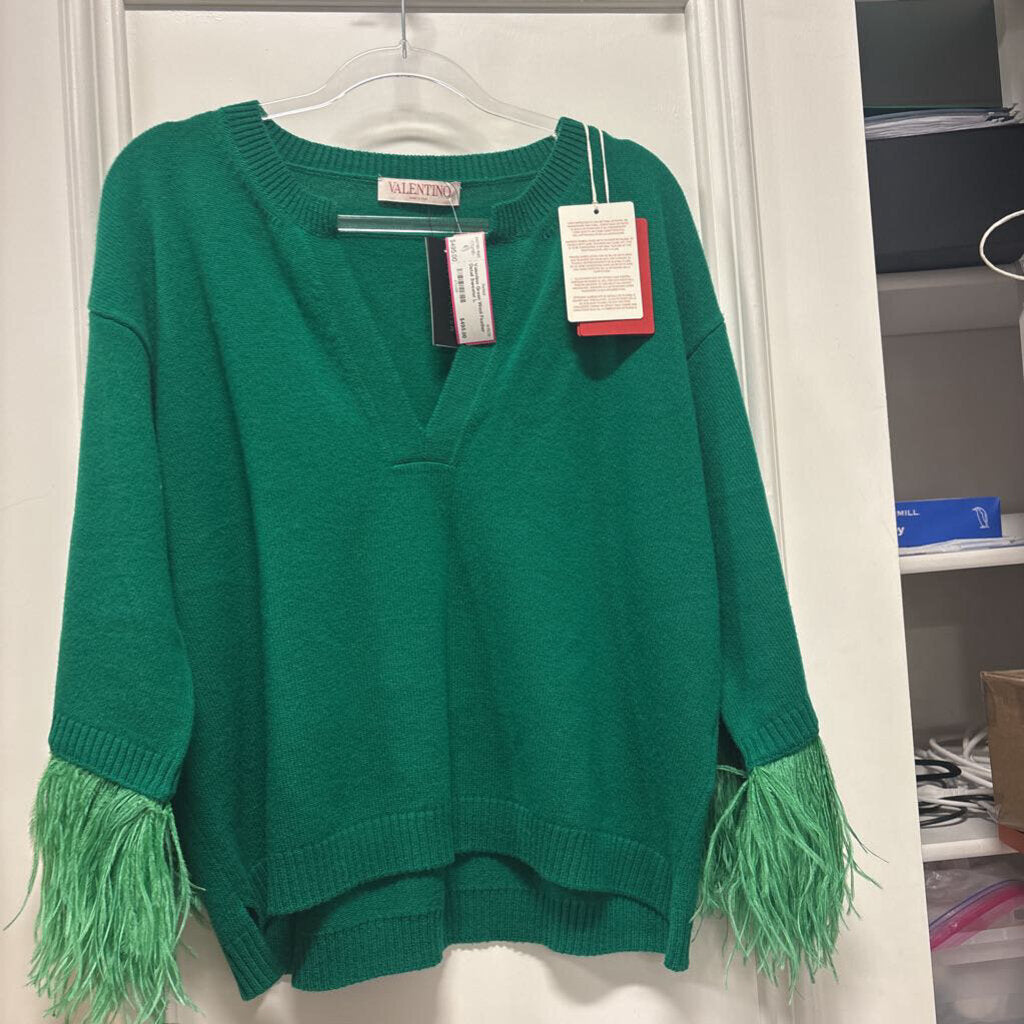 Green Wool Feather Detail Sweater