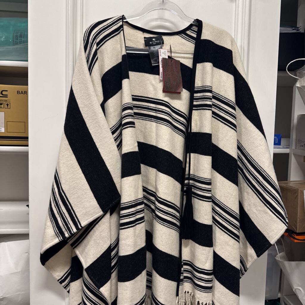 Black/Cream Cotton/Wool Blend Poncho (NWT $1140)
