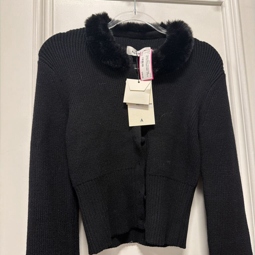 Black Viscose Faux Fur Trim Cardigan (NWT 375)