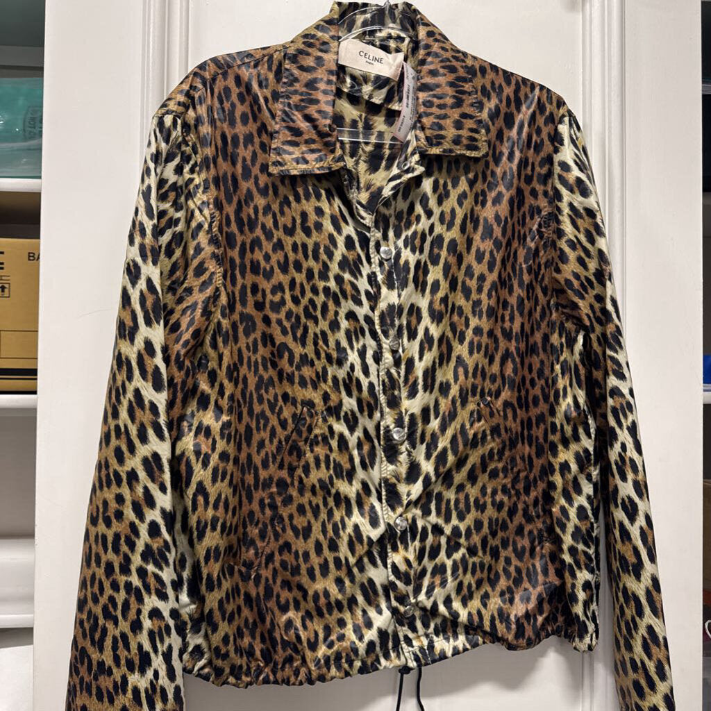 Brown Leopard Print Nylon Windbreaker