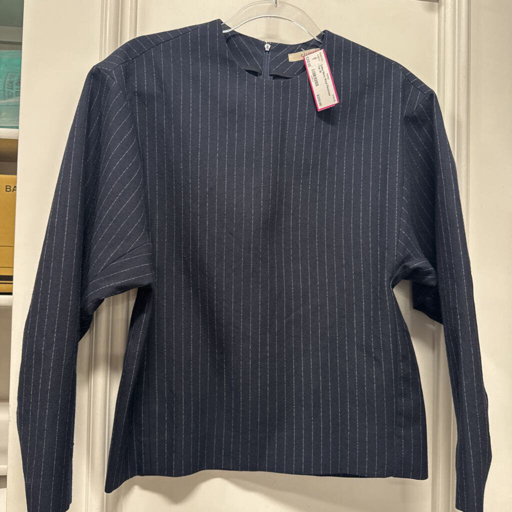 Navy Wool Pinstripe Top