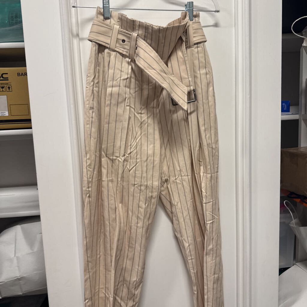 Beige Pinstripe Cotton Trousers