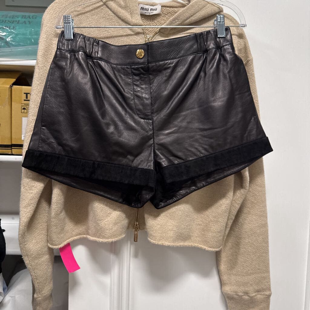 Brown Leather Suede Trim Short