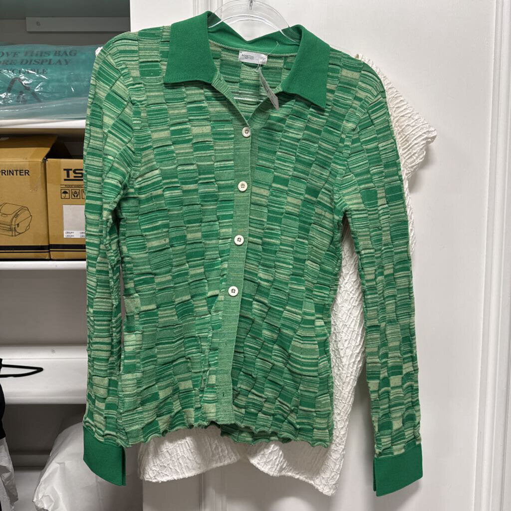 Green Cotton/Viscose Checkered Cardigan