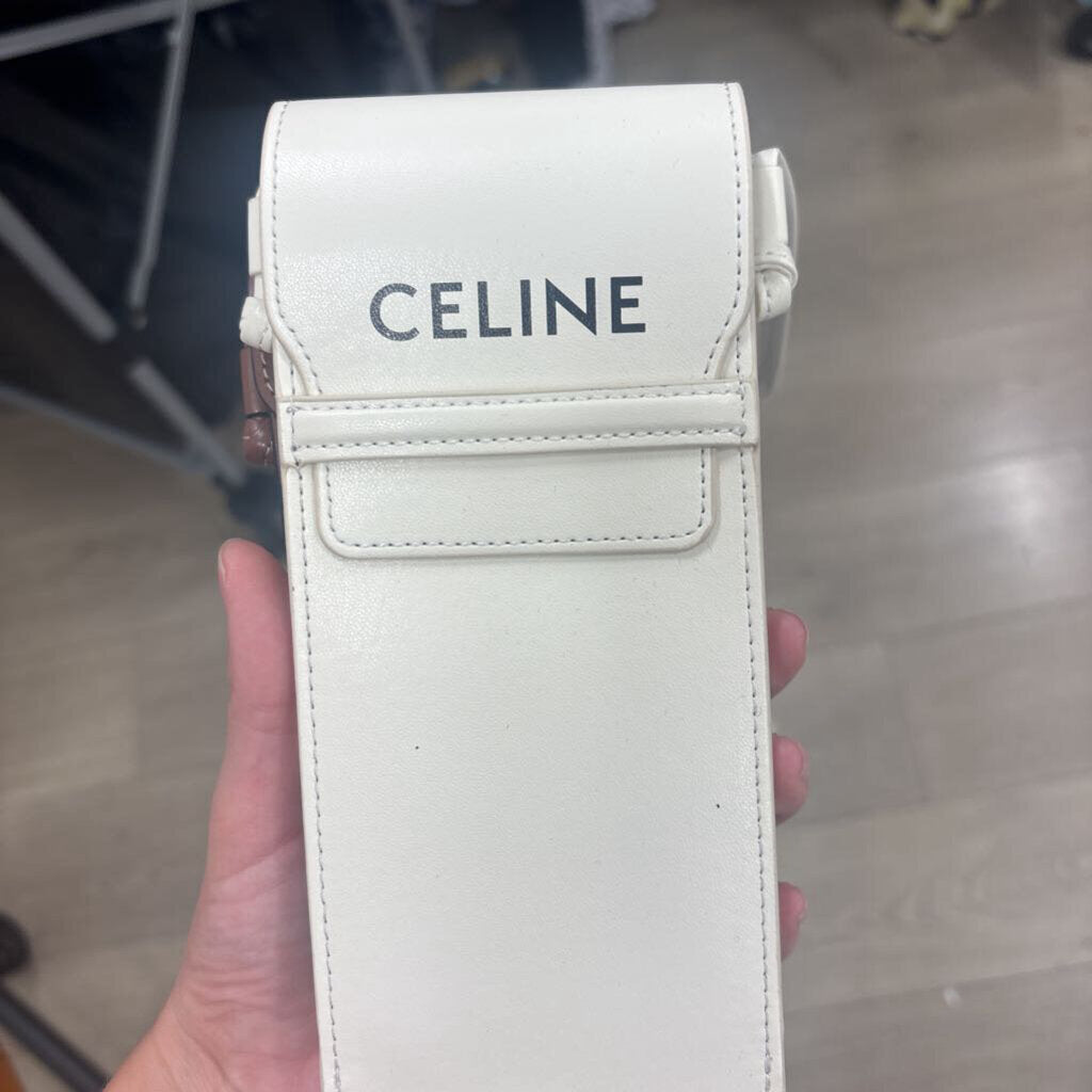 Celine, White Leather Sunglasses/Phone Holder