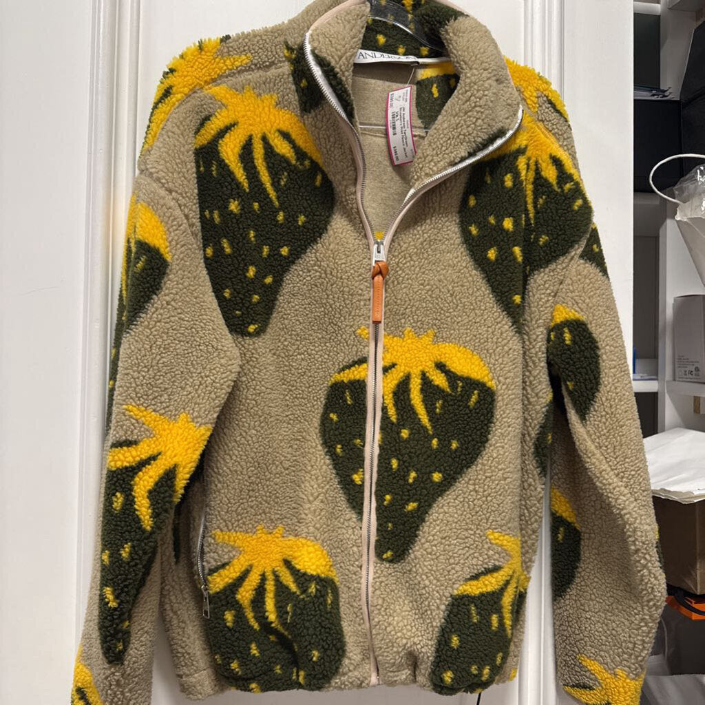 Tan/Green Strawberry Print Fleece Jacket