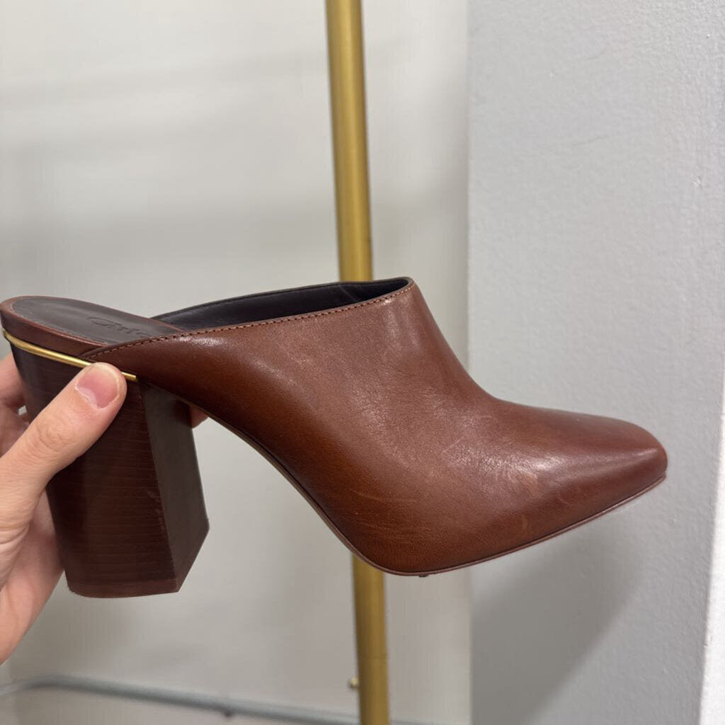 Brown Leather Heeled Mules
