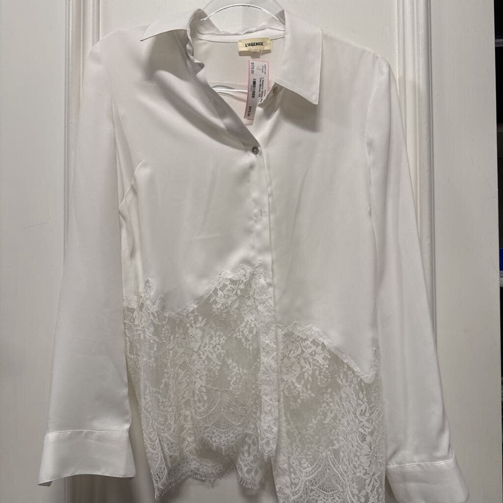 White Poly Lace Trim Blouse