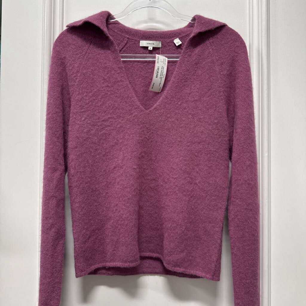 Purple Wool V-Neck Polo Sweater