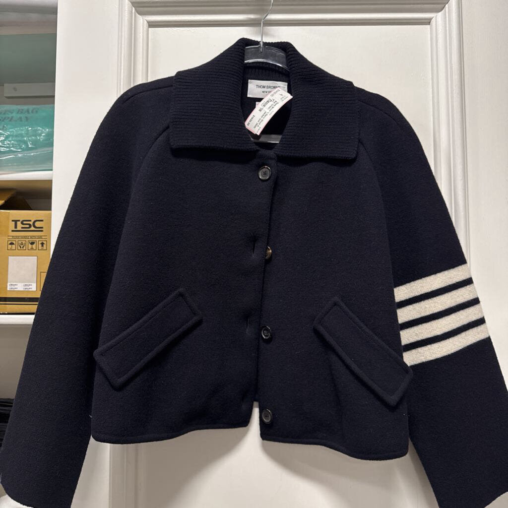 Navy Wool 4-Bar Cropped Jacket (est 2600)