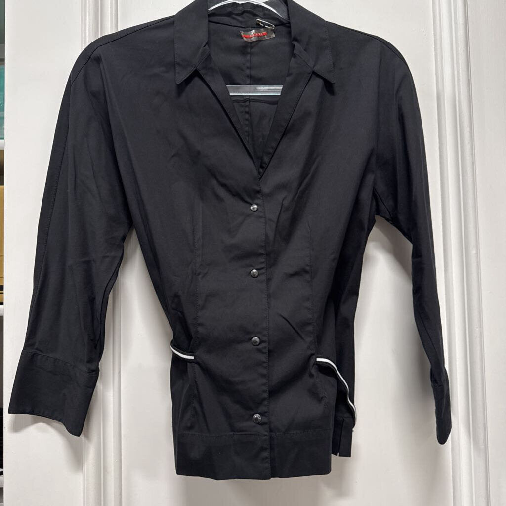 Black Cotton Blend Shirt w/ Elastic Belt