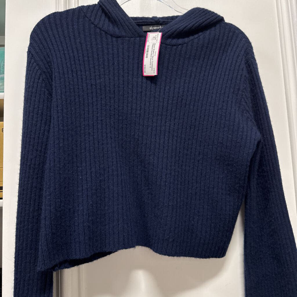 Navy Cashmere Ribbed Hooded Sweater