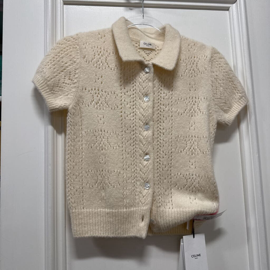 Cream Cashmere/Wool/Silk Pointelle Triomphe Cardigan (NWT $1700)