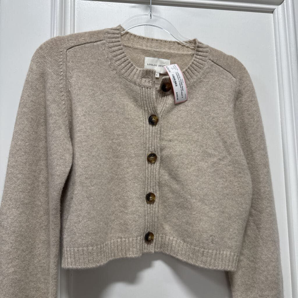 Beige Cashmere Cropped Cardigan