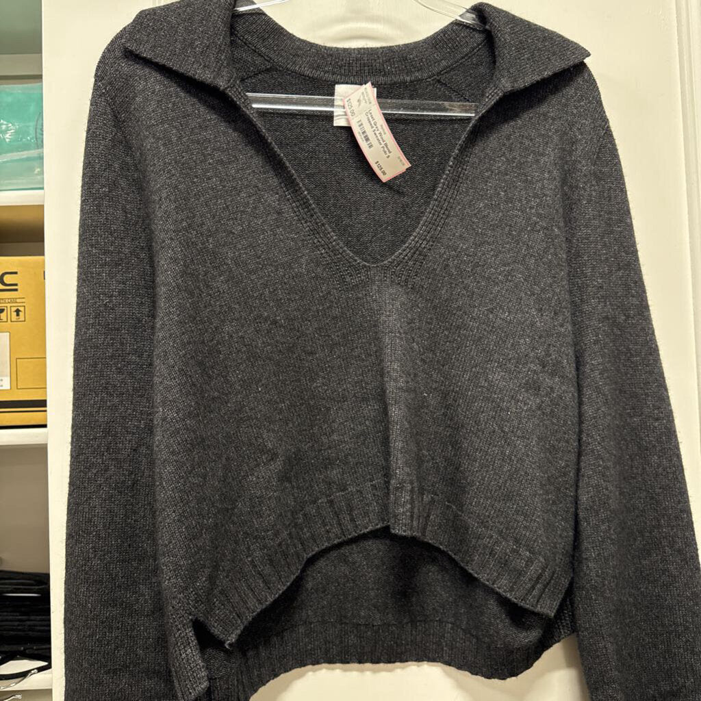 Grey Wool Blend Cropped Sweater Polo