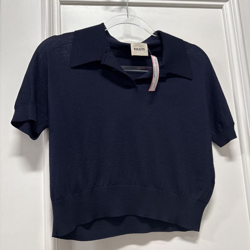 Navy Wool SS Cropped Sweater