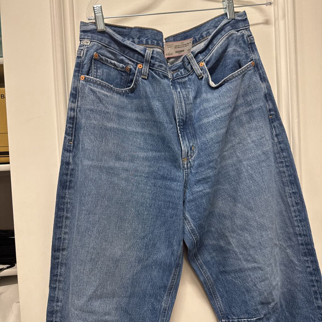 Blue High Rise Barrel Leg Jeans