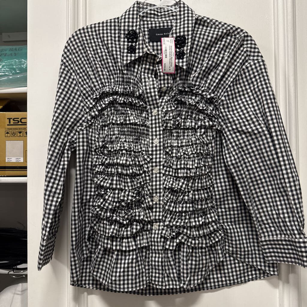 Black/White Cotton Gingham Beaded Top