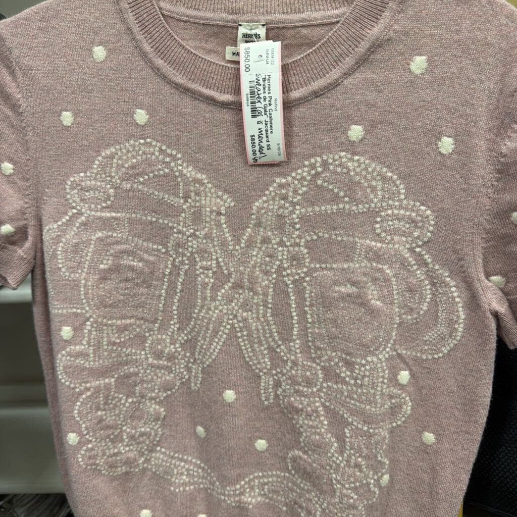 Pink Cashmere "Brides de Gala" Jacquard SS Sweater (as is mended)