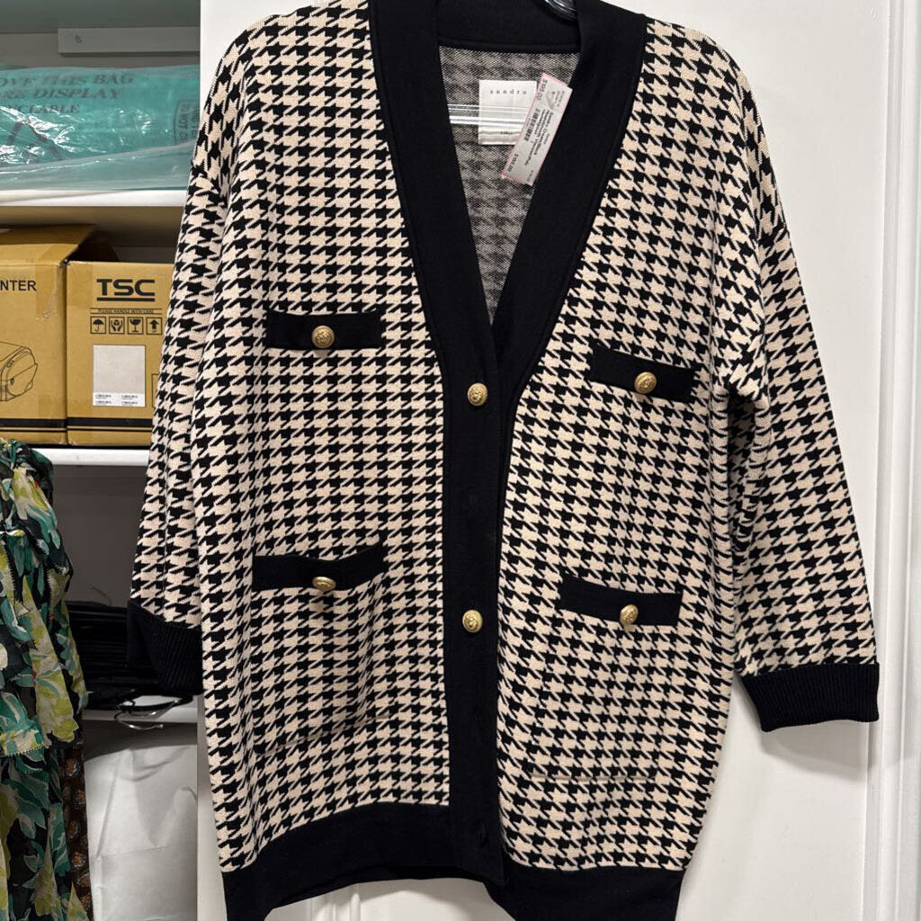 Cream/Black Houndstooth Viscose/Poly Cardigan