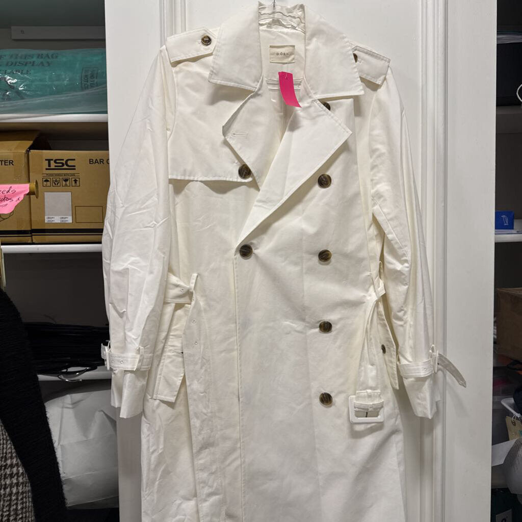 White Cotton Belted Trench Coat
