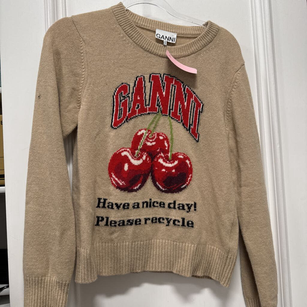 Beige Wool/Polyamide Graphic Sweater