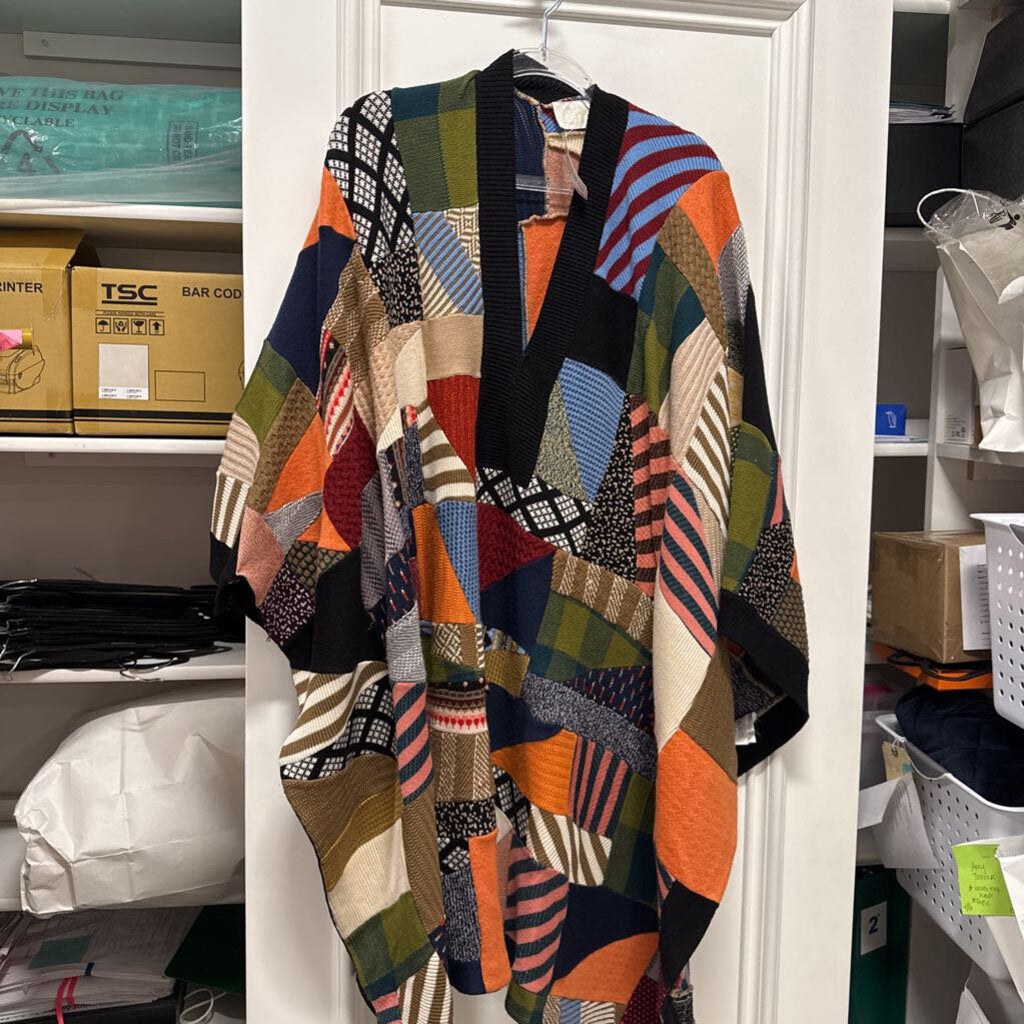 Multicolor Patchwork Wool/Silk Poncho (AS IS snags)