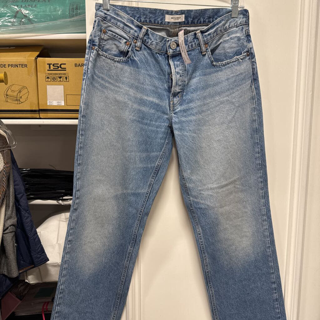 Blue Mid Rise Straight Leg Jeans