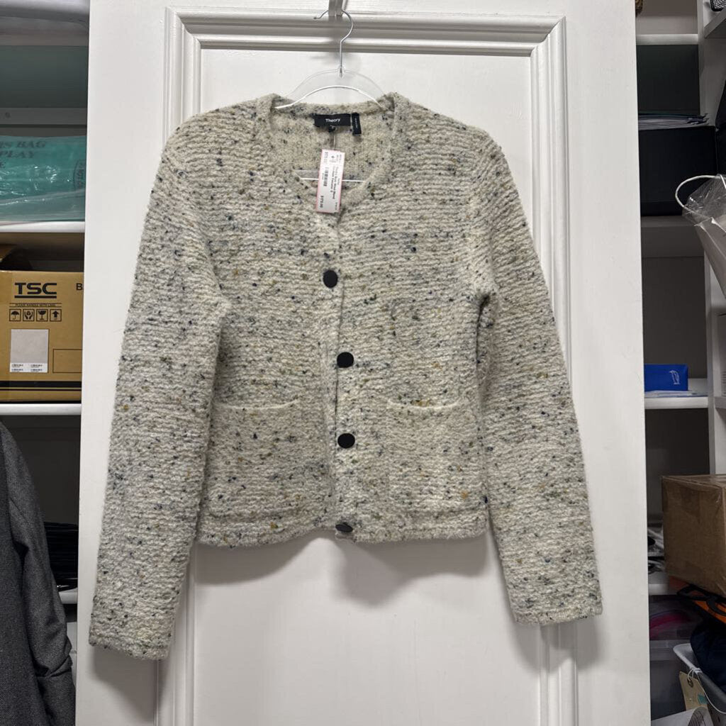 Grey Wool Blend Cardigan Sweater