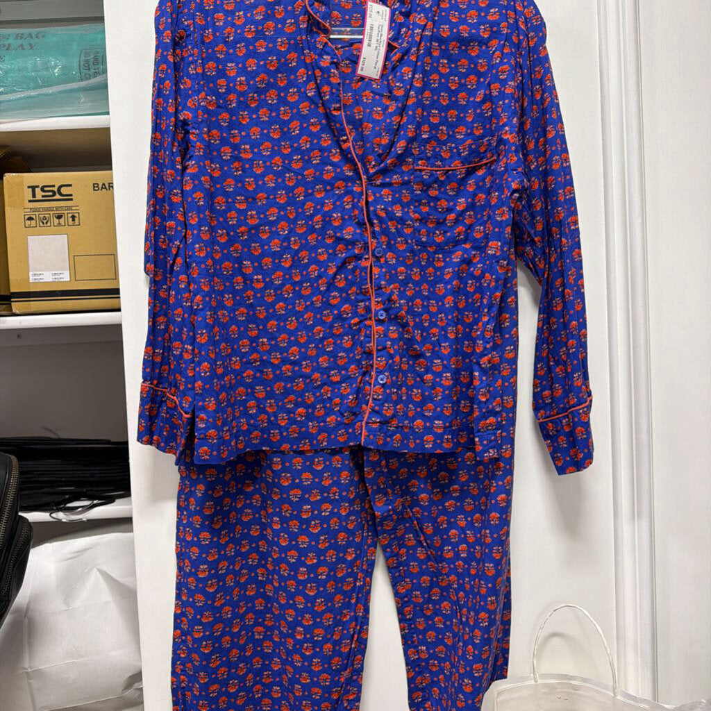 Blue/Red Cotton Floral Top/Pant SET