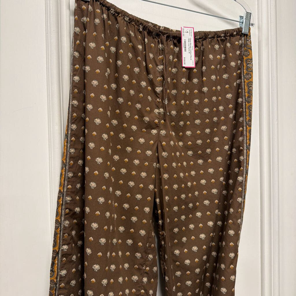 Brown Cotton Floral Wide Leg Pants