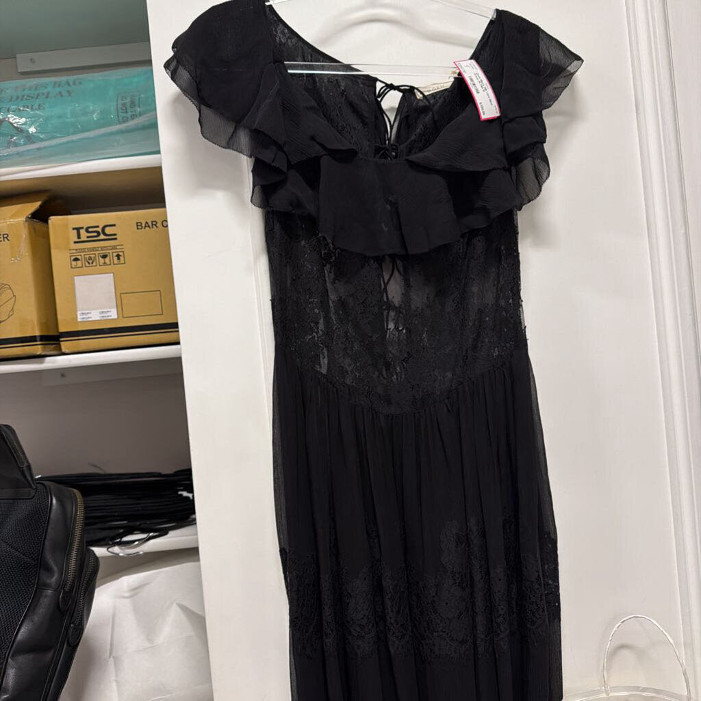 Black Silk Lace Maxi Dress (R.798)