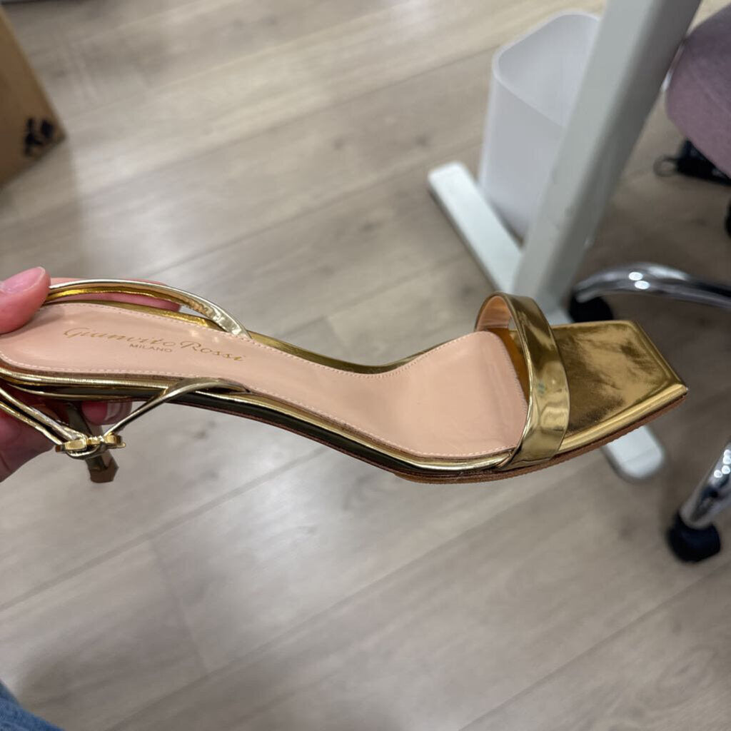 Gold Patent Heeled Sandal