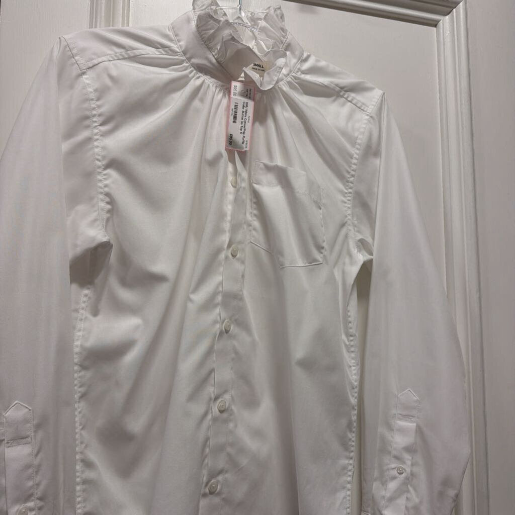 White Cotton/Poly Ruffle Collar Button Up Top
