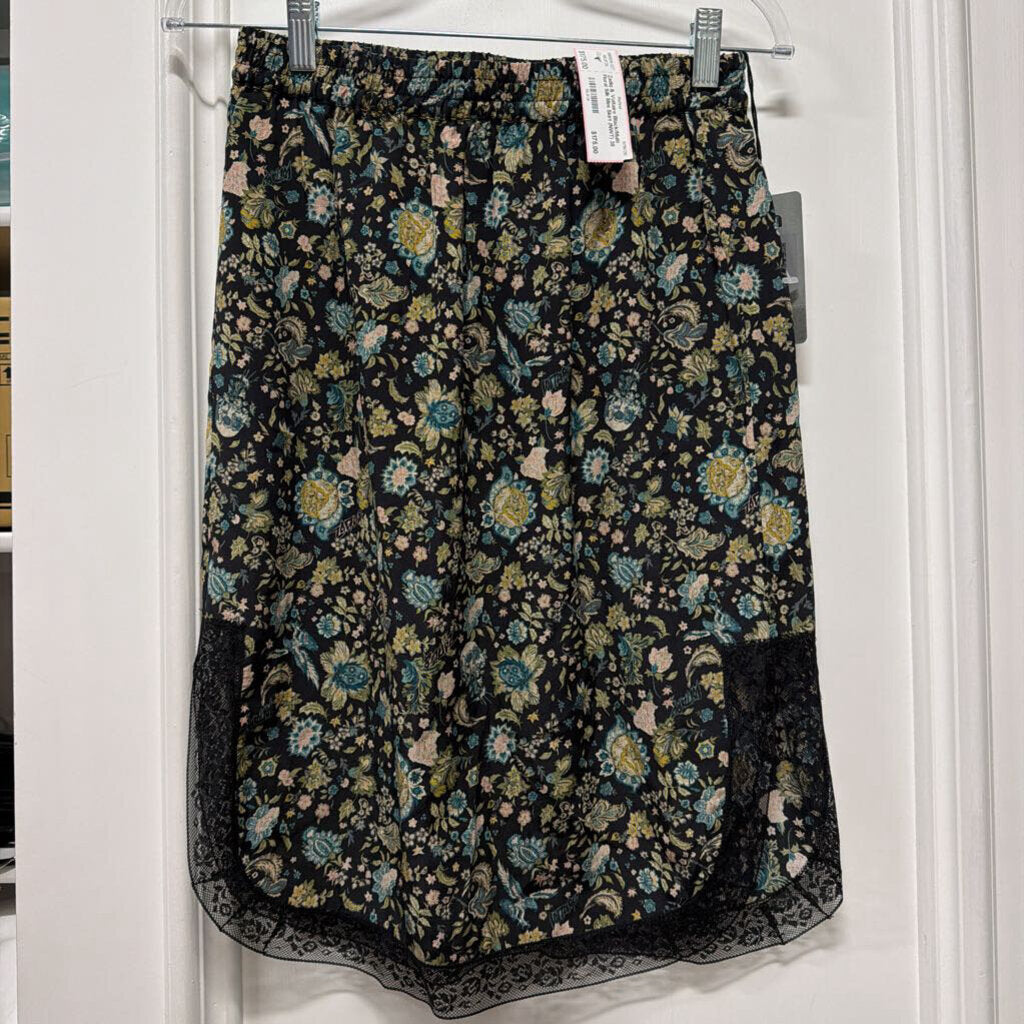 Black/Multi Floral Silk Mini Skirt (NWT)