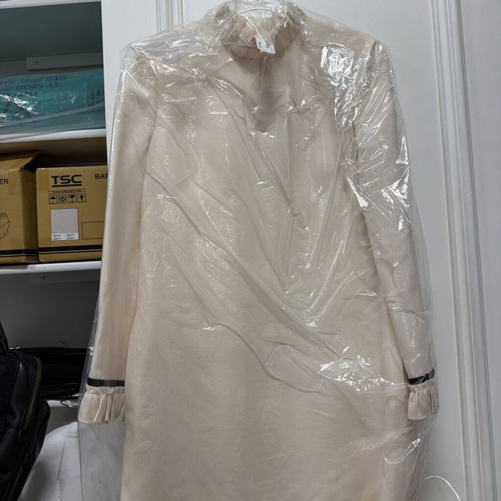 Ivory Wool/Silk Crepe Ruffle-Trim Dress (3500)