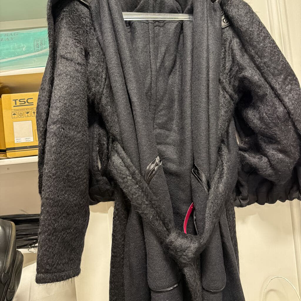 Black Wool/Mohair Attached Cape Coat