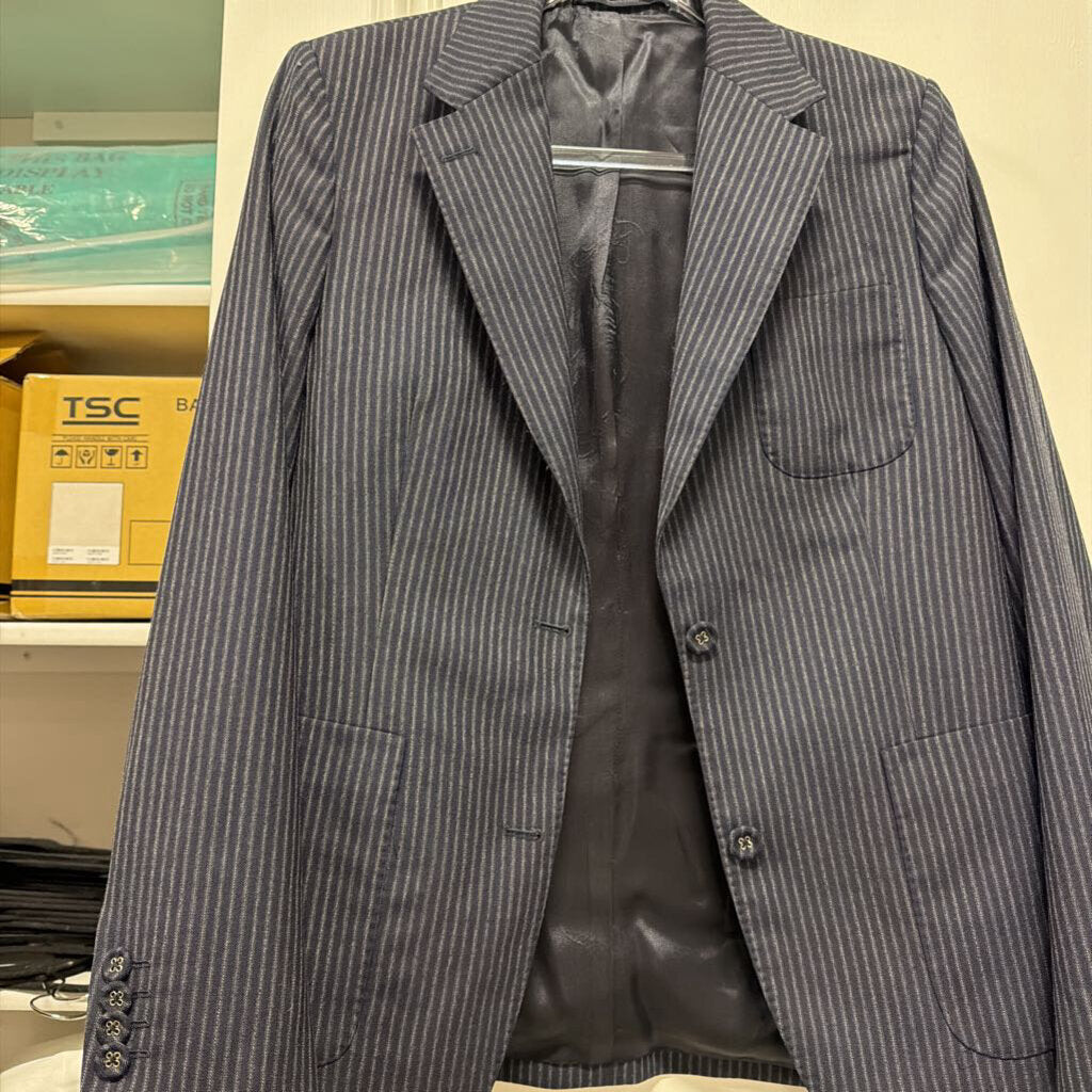 Navy Wool Pinstripe Blazer