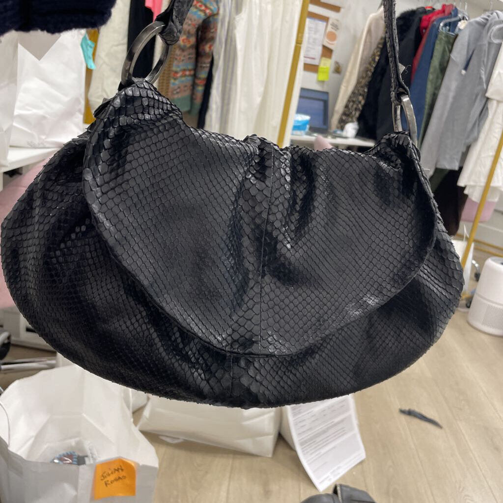 Black Snakeskin Hobo Shoulder Bag